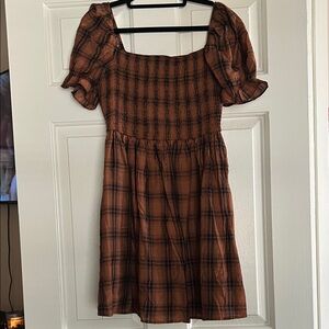 Blu Pepper Checkered Puff Sleeve Mini Dress